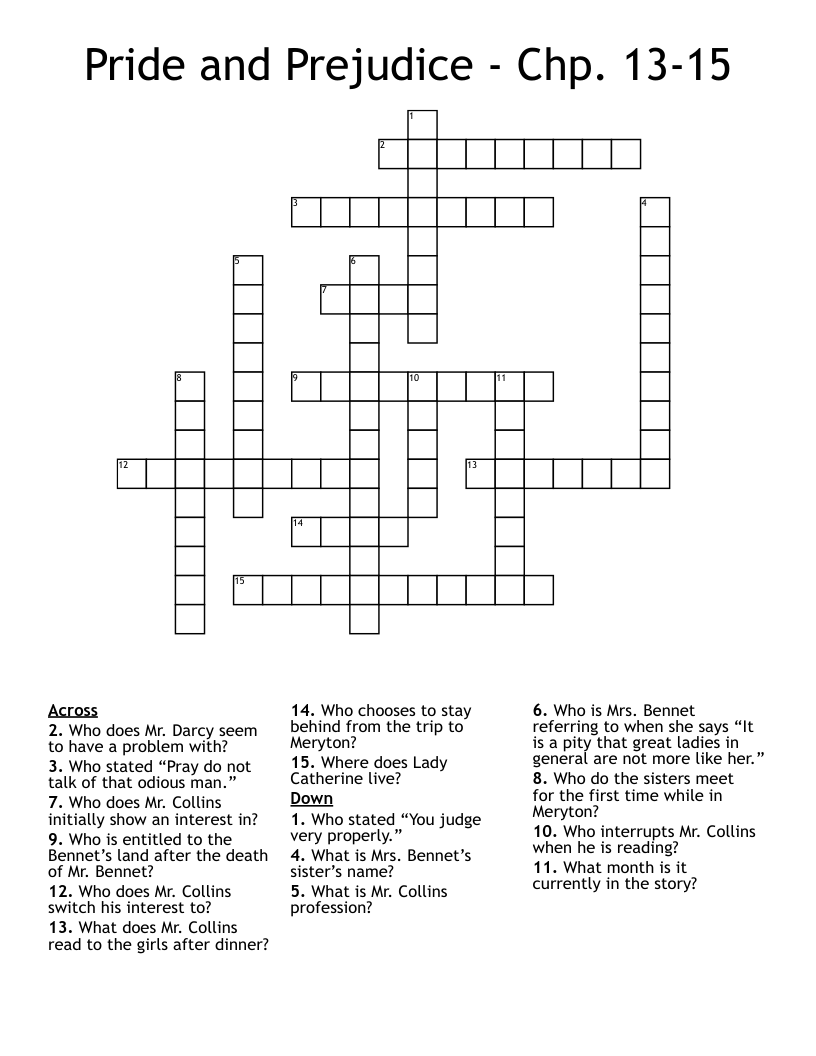 Pride and Prejudice - Chp. 13-15 Crossword