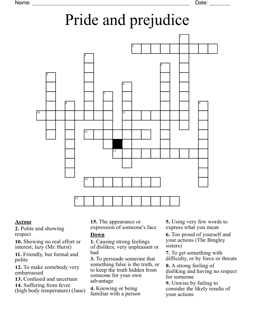 Pride and prejudice  Crossword