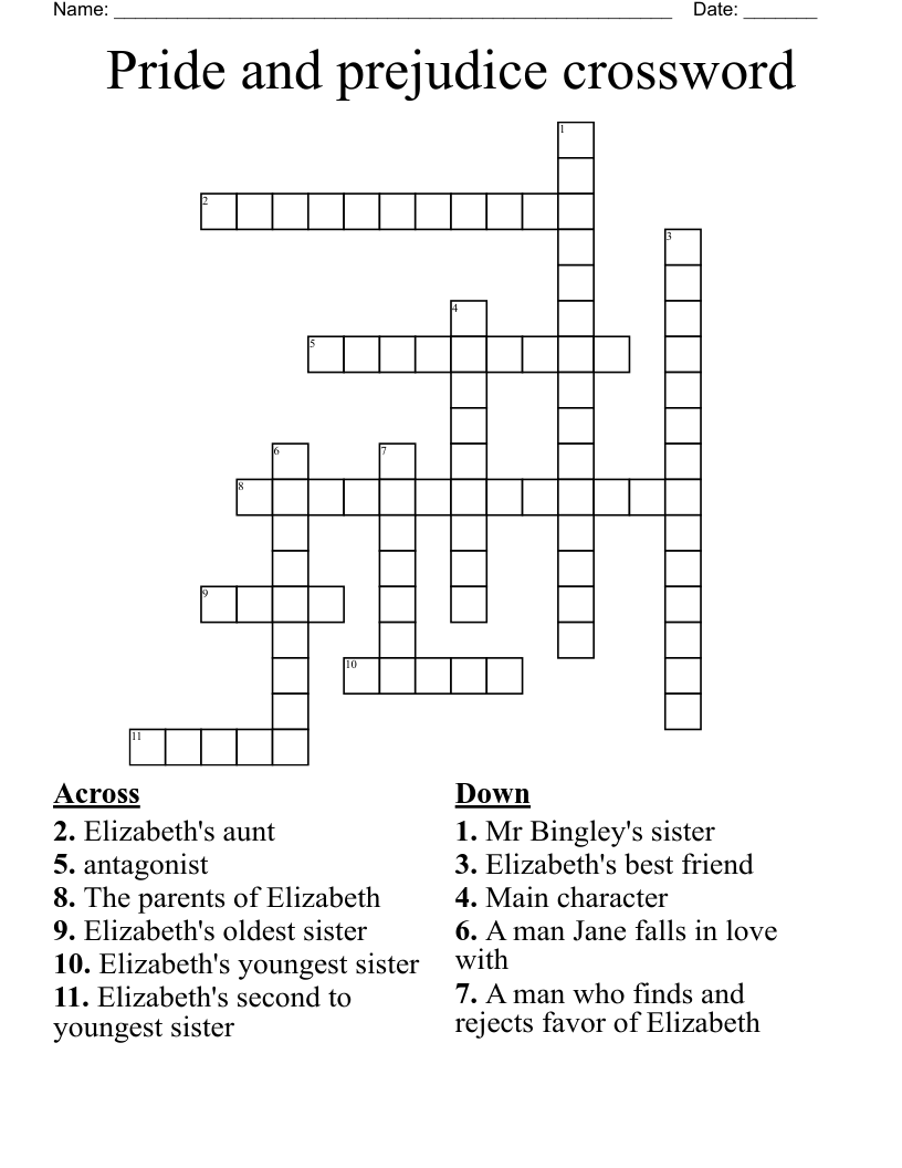Pride and prejudice crossword