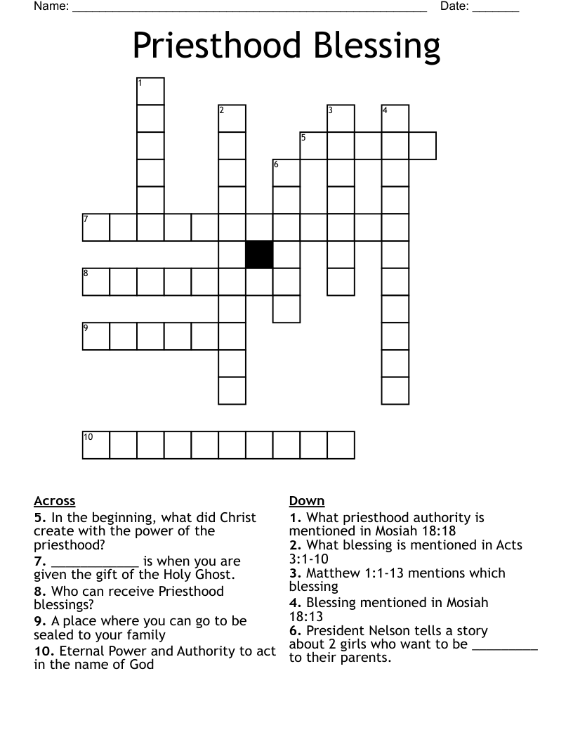 Priesthood Blessing Crossword