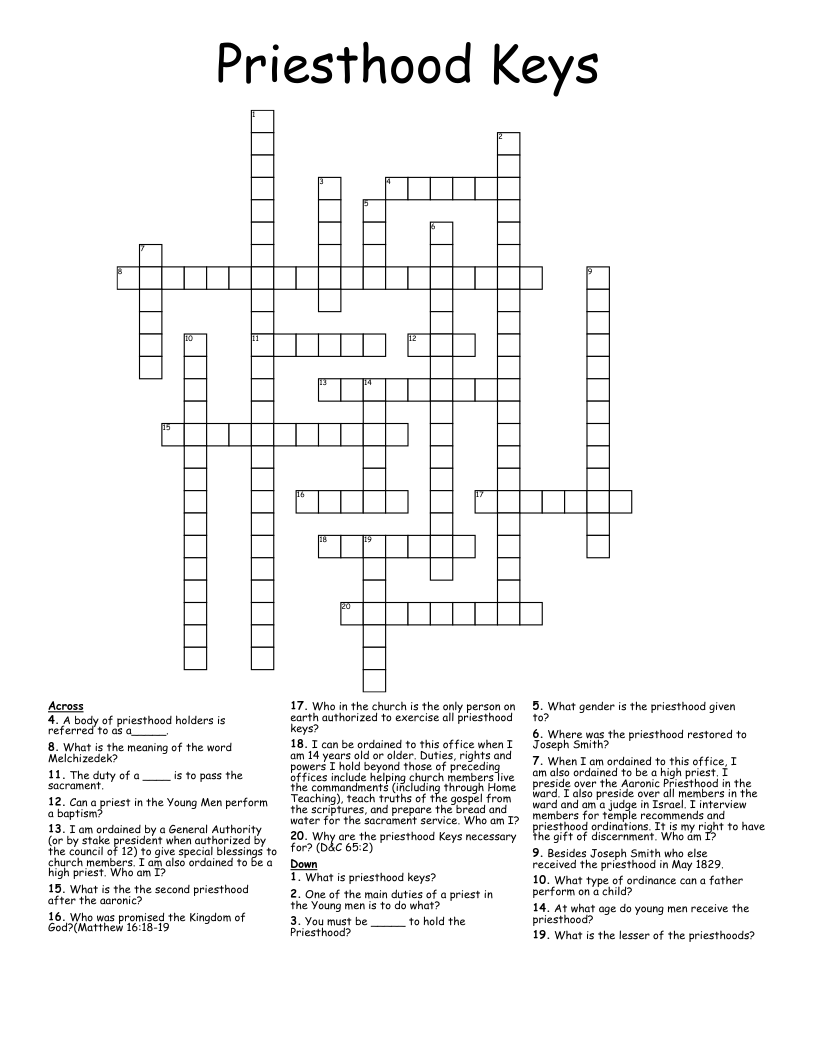 Priesthood Keys Crossword
