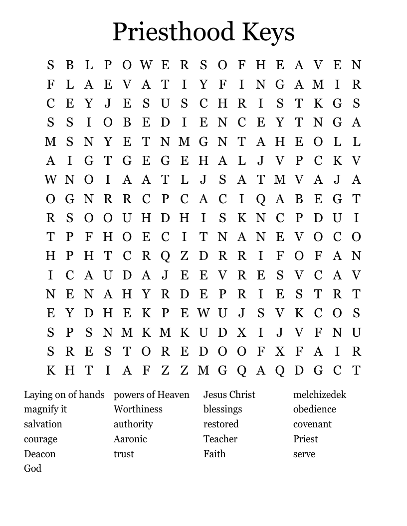 Priesthood Keys Word Search
