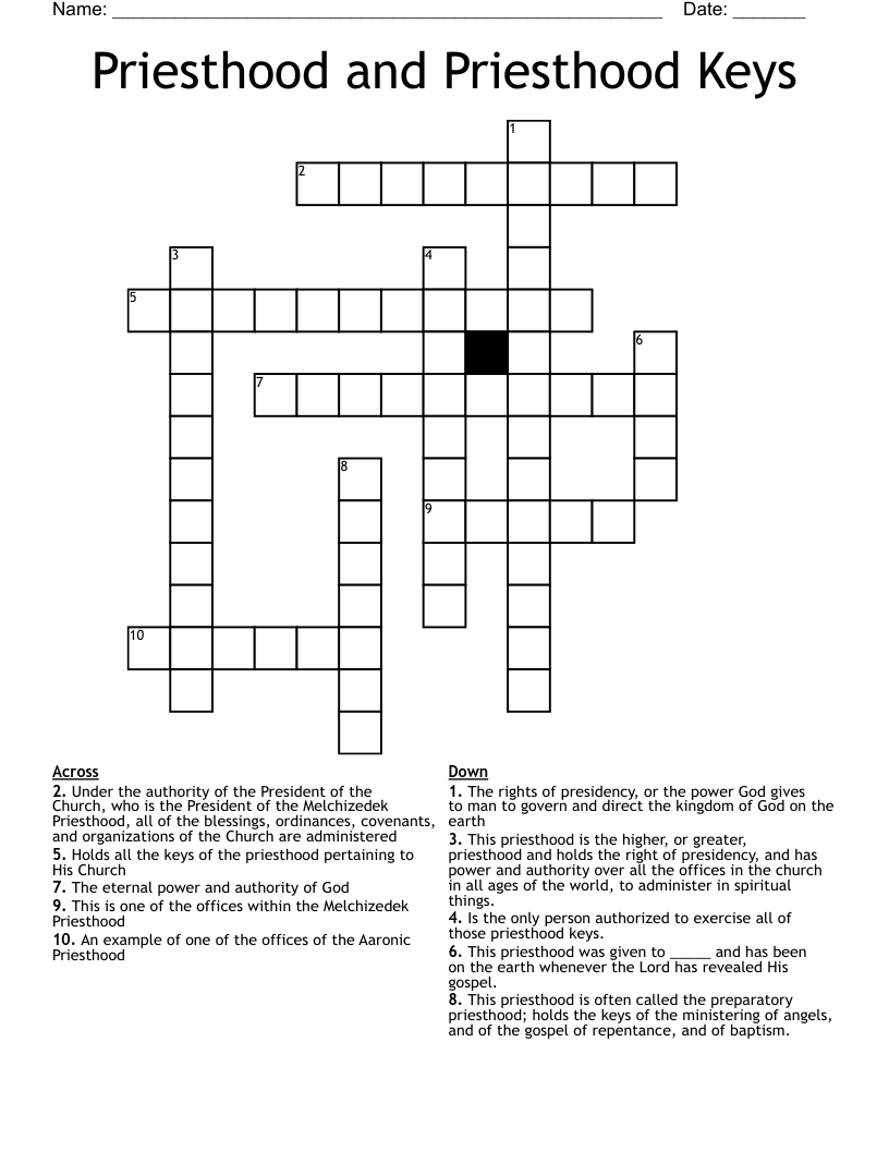 Priesthood and Priesthood Keys Crossword