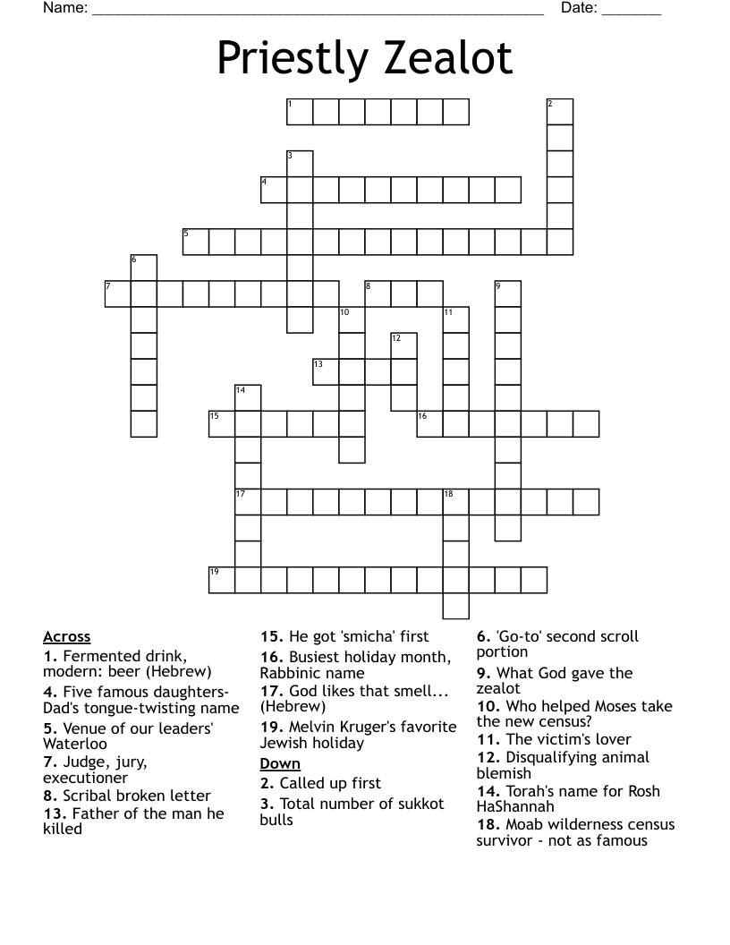 Priestly Zealot Crossword