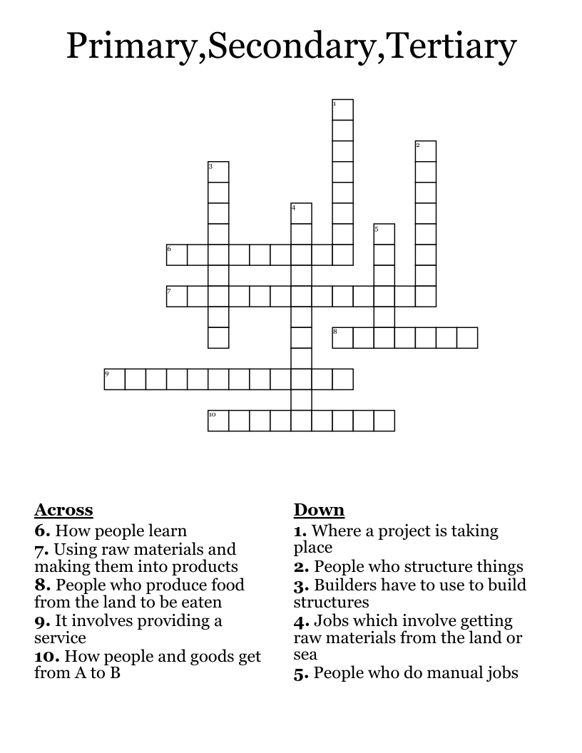 Primary,Secondary,Tertiary Crossword