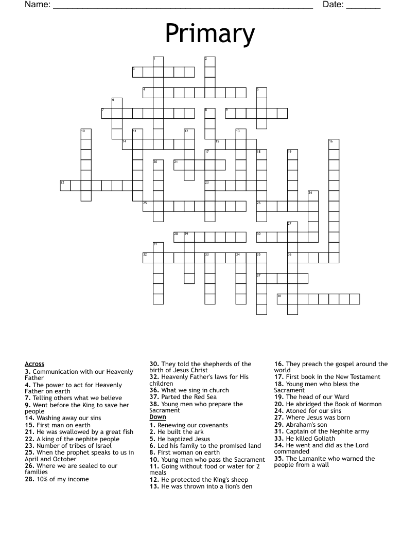 Primary Crossword