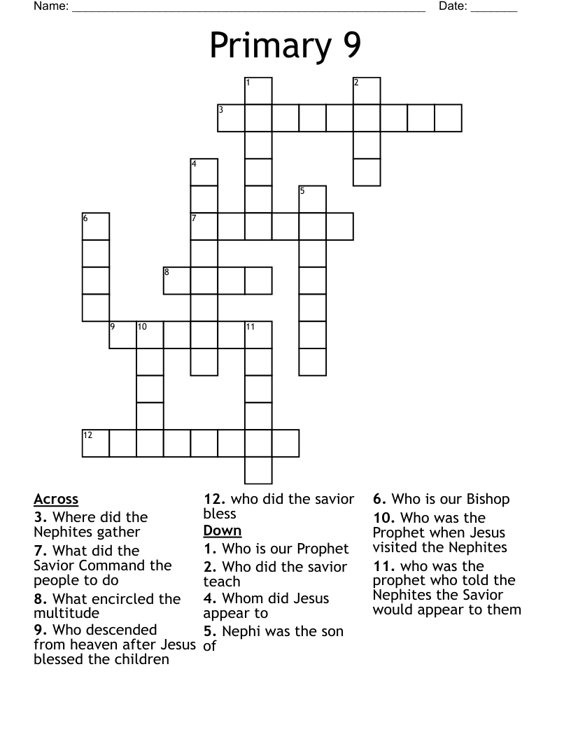 Primary 9 Crossword