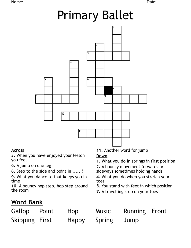 Primary Ballet Crossword