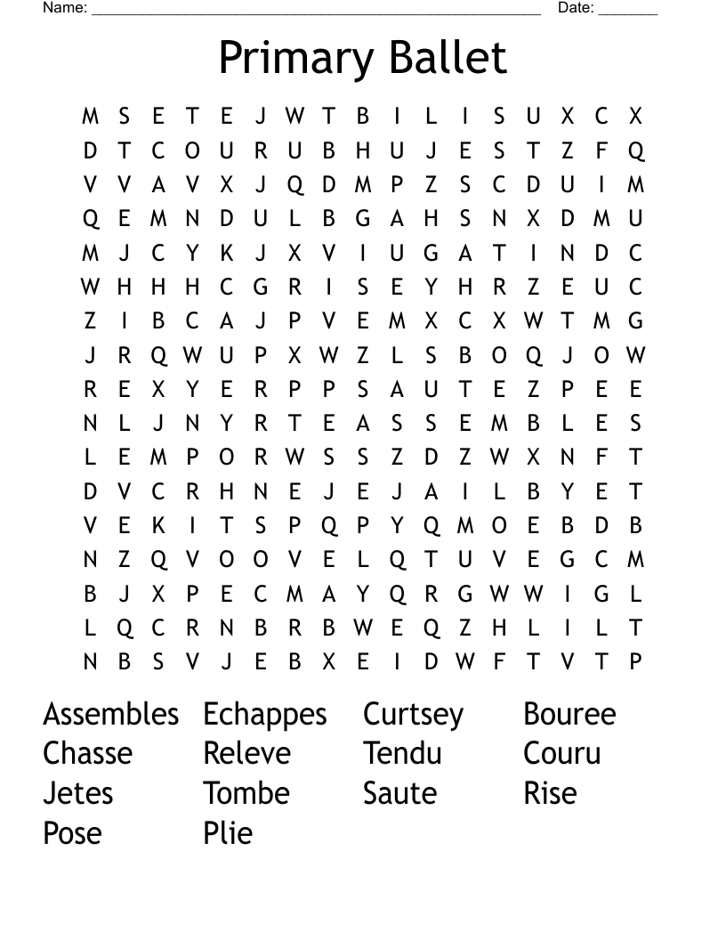 Primary Ballet Word Search