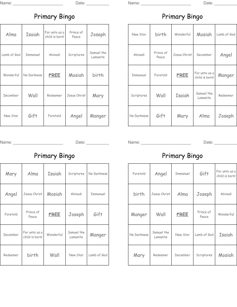 Primary Bingo