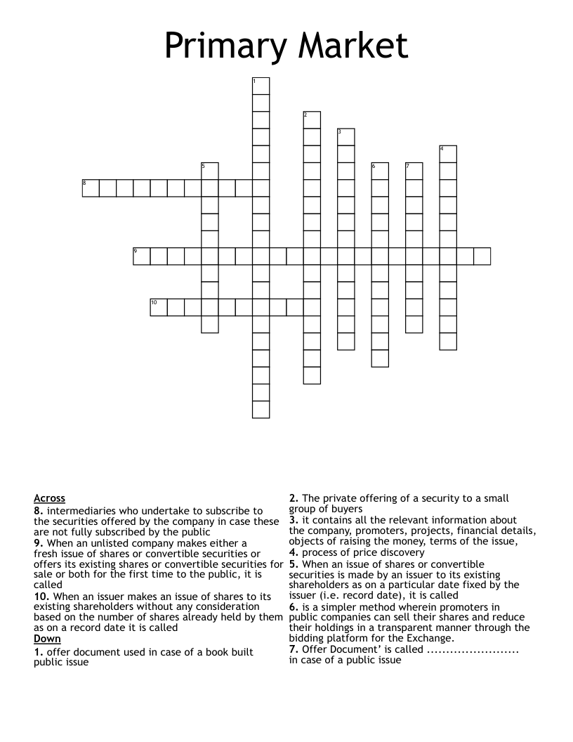 Primary Market Crossword