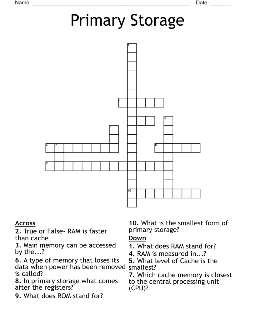 Primary Storage Crossword