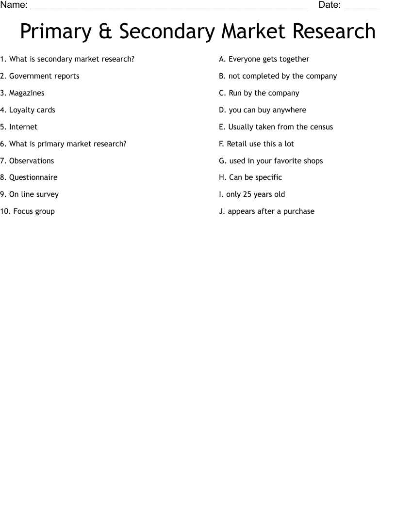 Primary & Secondary Market Research Worksheet