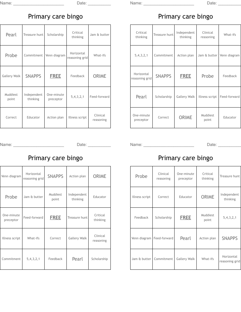 Primary care bingo