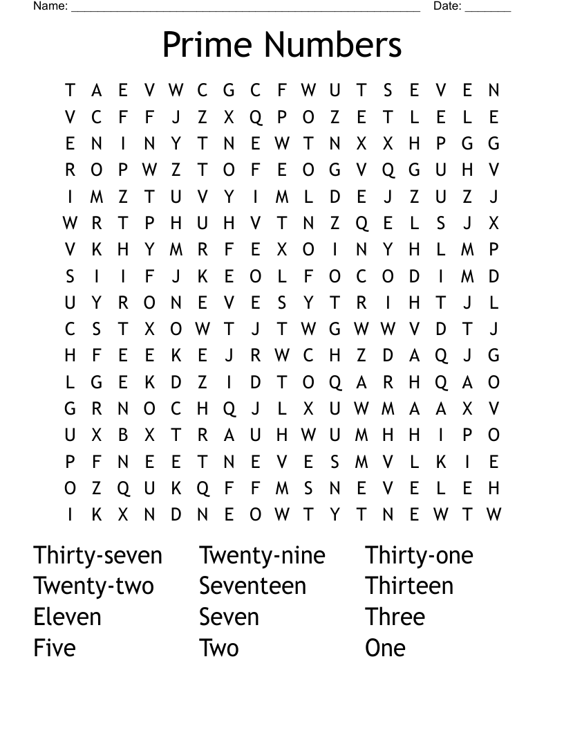 Prime Numbers Word Search
