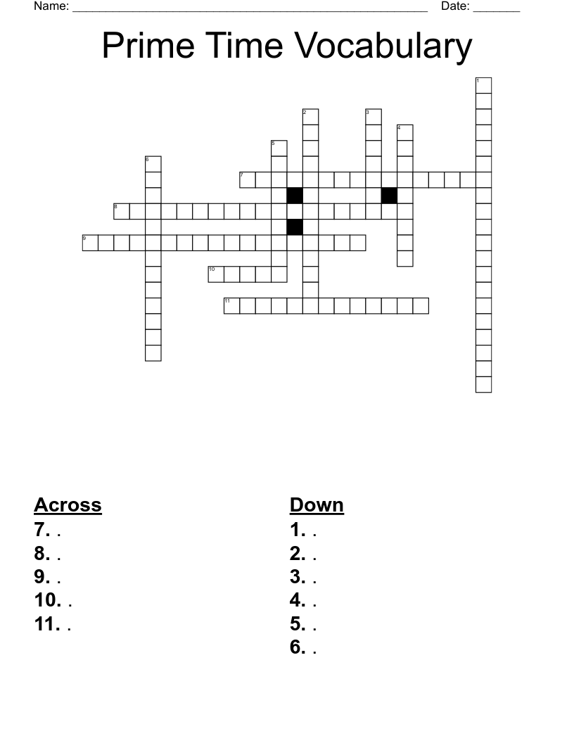 Prime Time Vocabulary Crossword