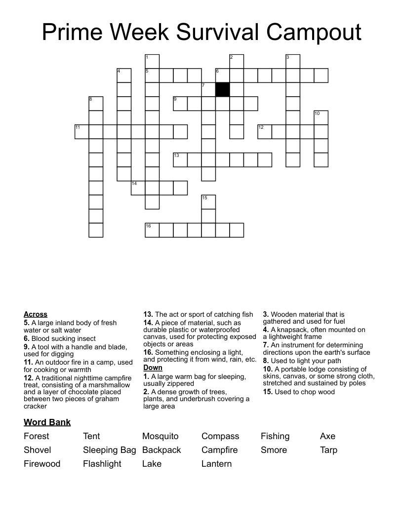 Prime Week Survival Campout Crossword