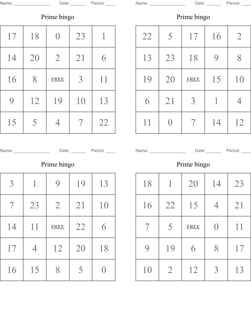 Prime bingo
