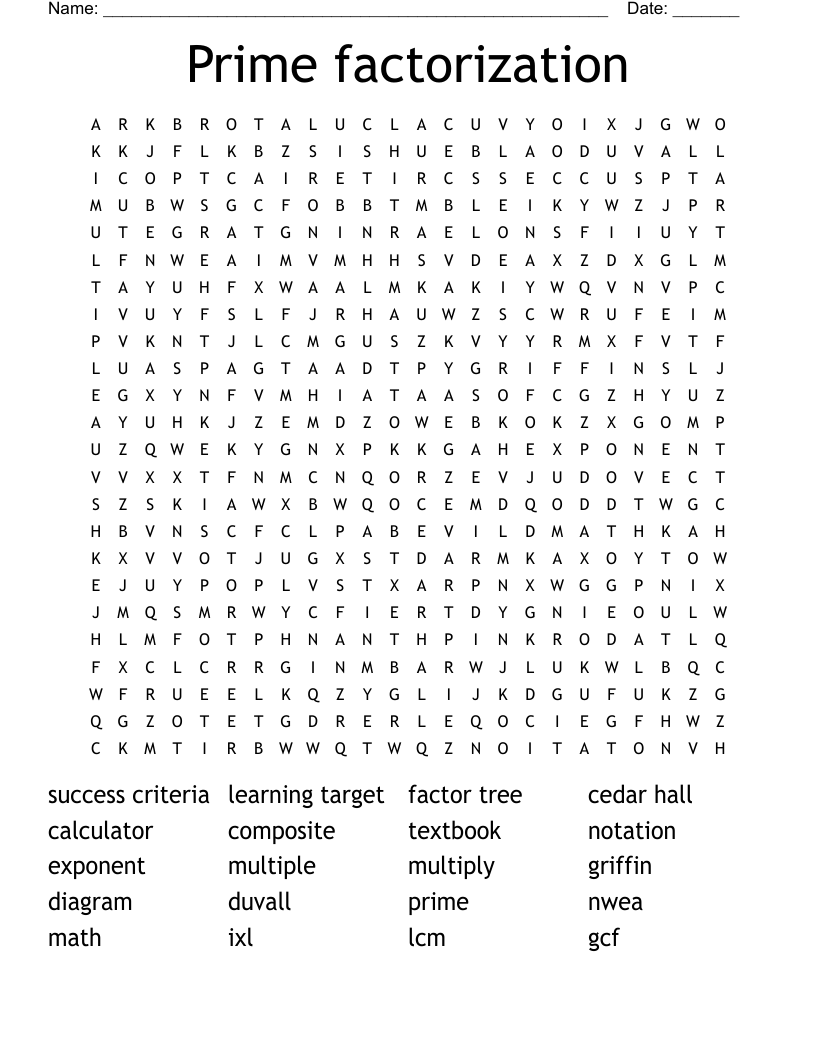 Prime factorization Word Search