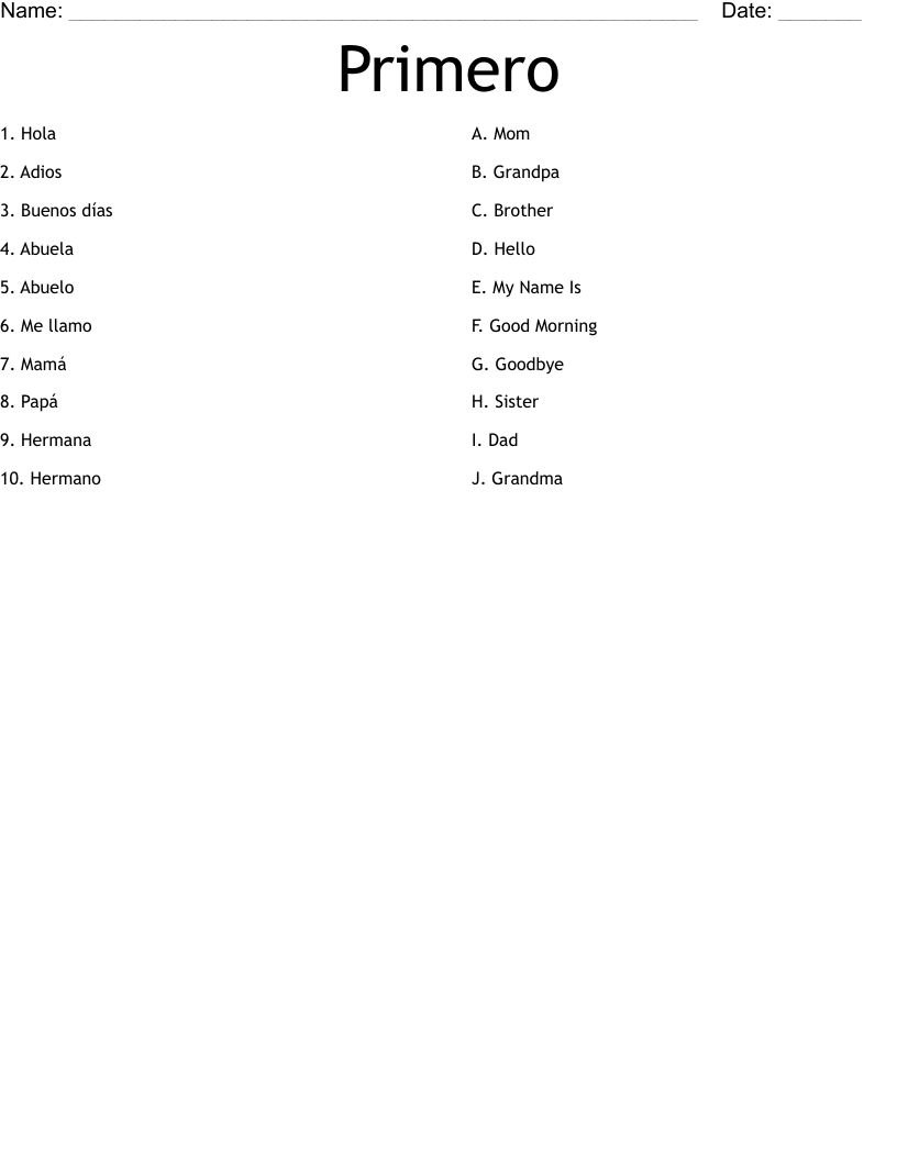 Primero  Worksheet