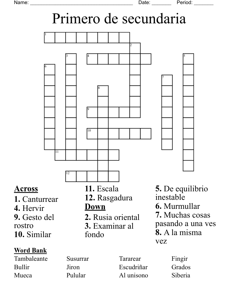 Primero de secundaria  Crossword