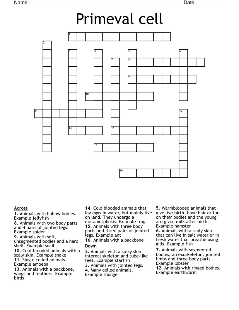 Primeval cell Crossword