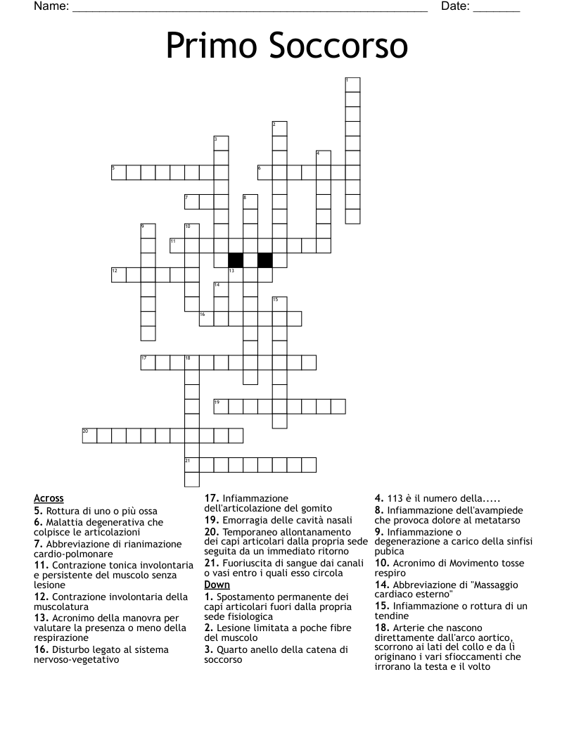 Primo Soccorso Crossword