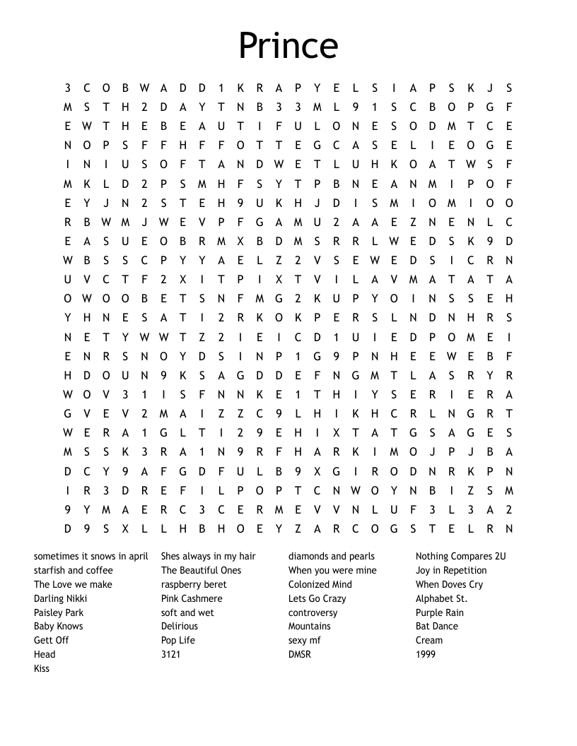 Prince Word Search