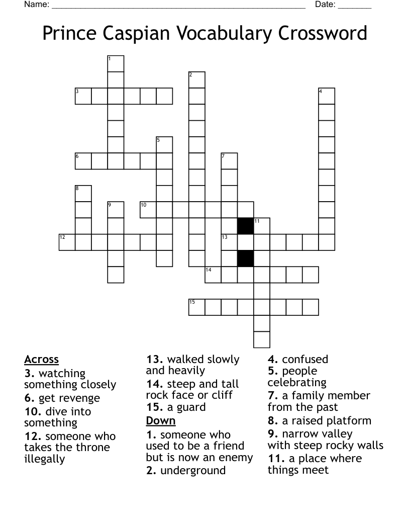 Prince Caspian Vocabulary Crossword