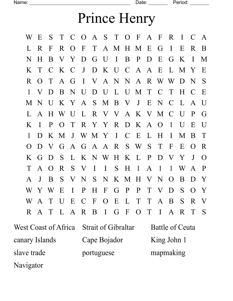 Prince Henry Word Search