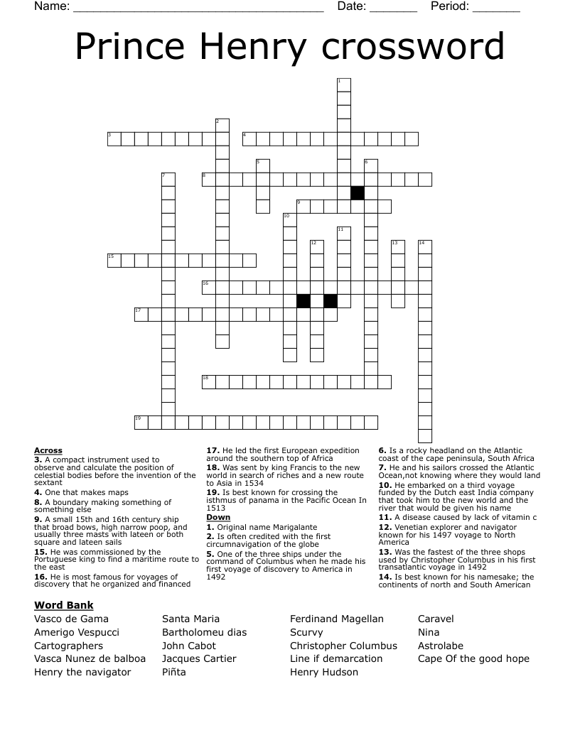 Prince Henry crossword 