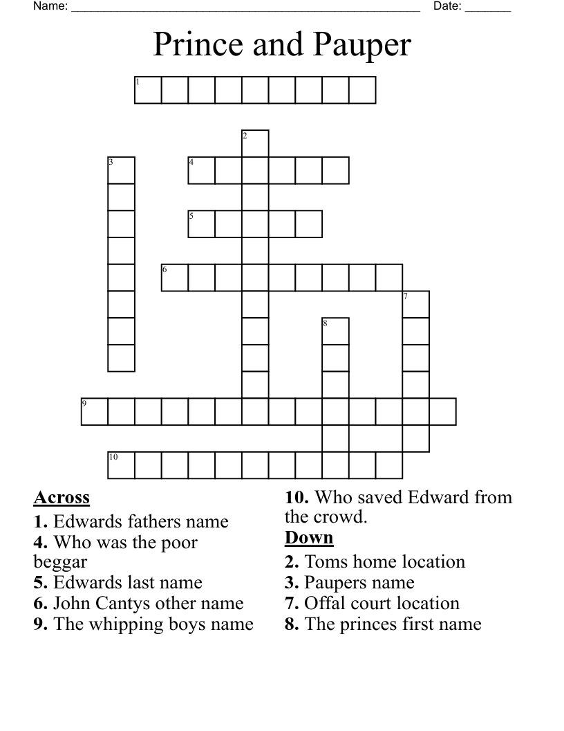 Prince and Pauper Crossword