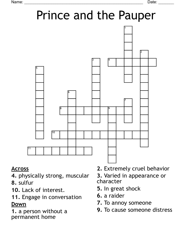 Prince and the Pauper  Crossword