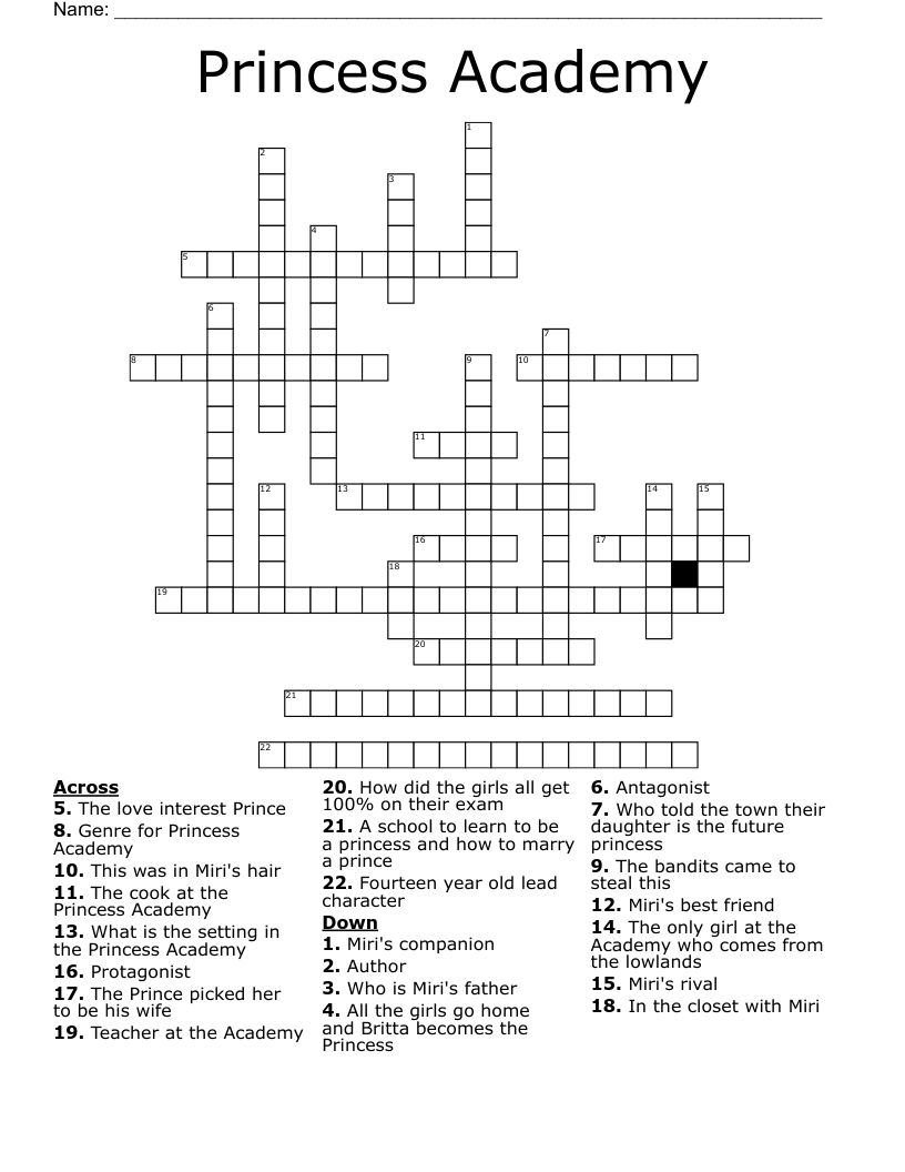 Princess Academy Crossword