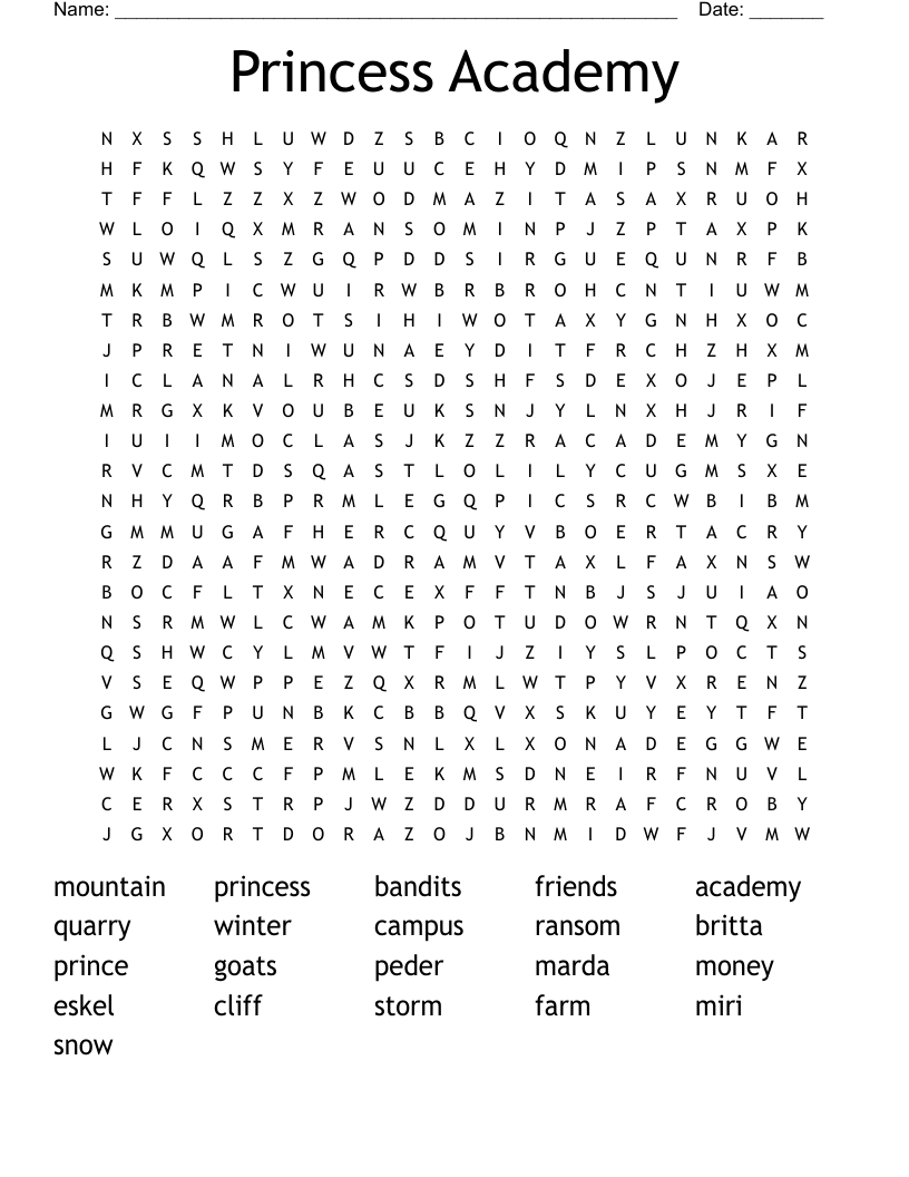 Princess Academy Word Search