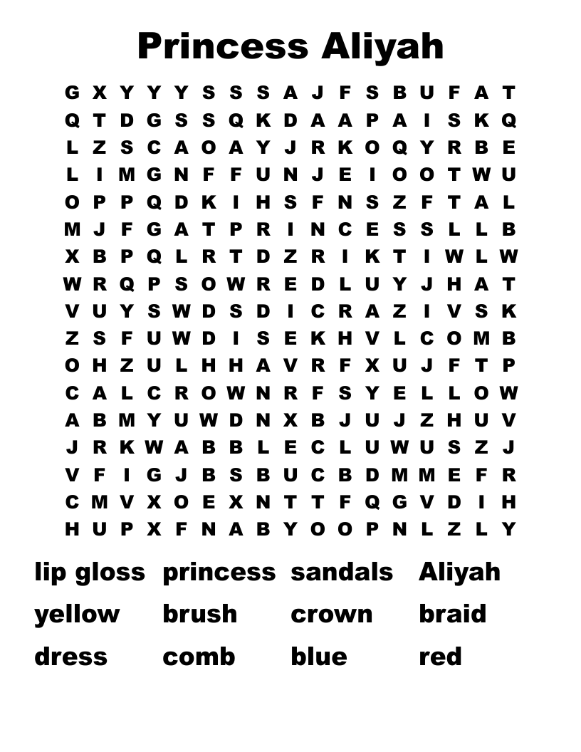 Princess Aliyah Word Search
