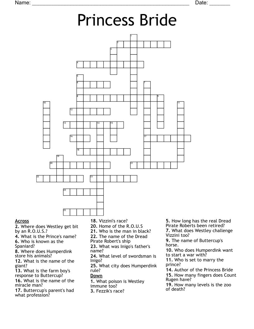 Princess Bride Crossword