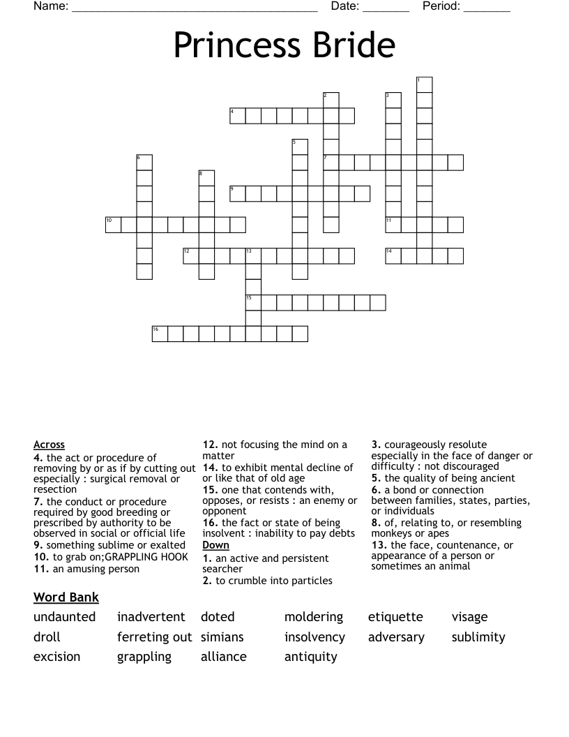 Princess Bride Crossword