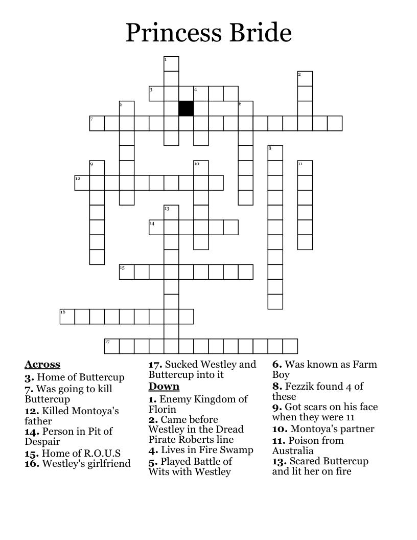 Princess Bride Crossword