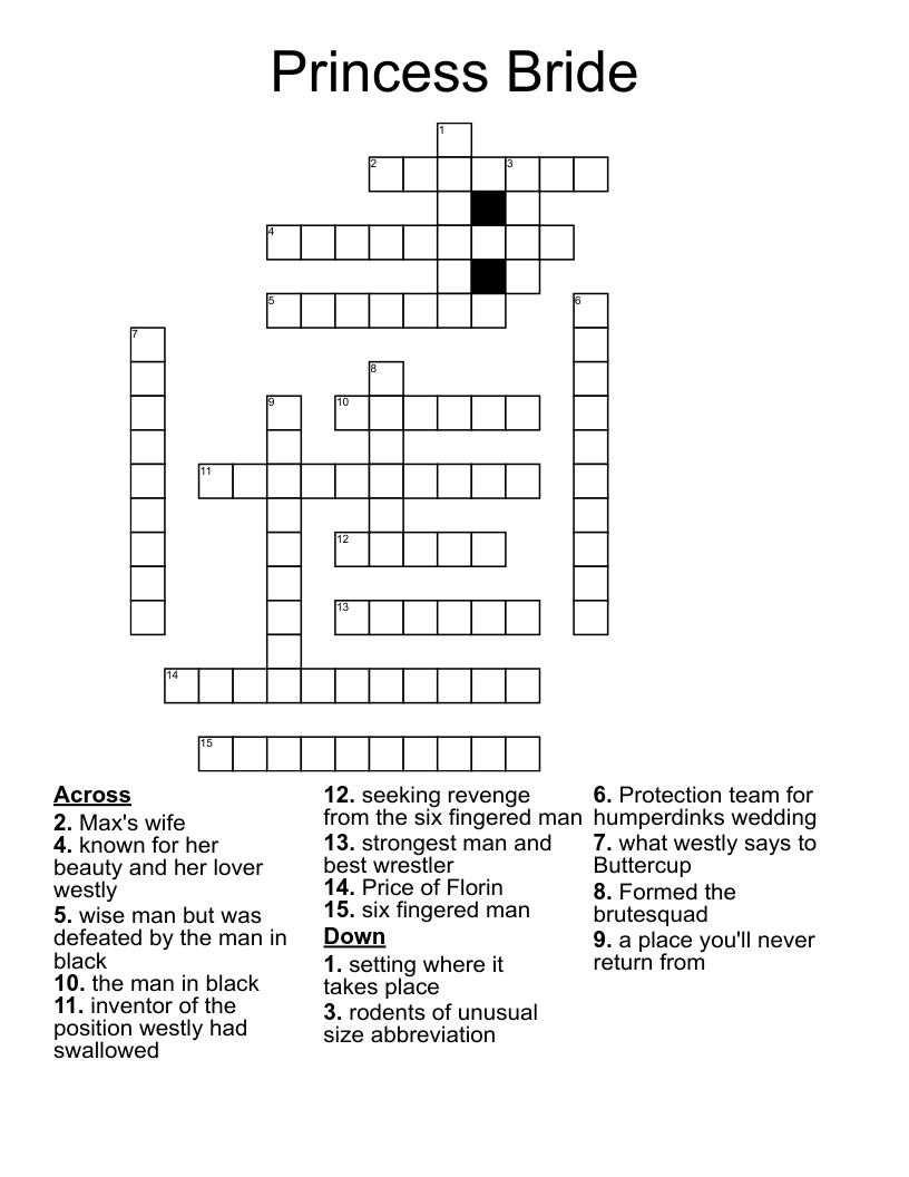 Princess Bride Crossword