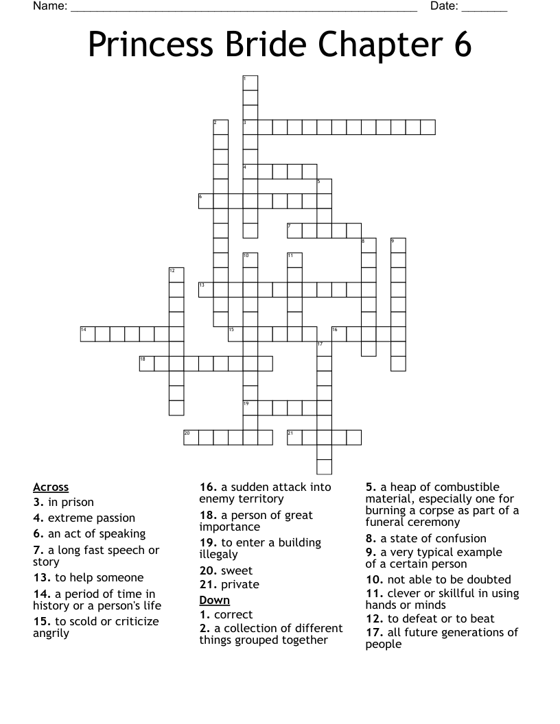 Princess Bride Chapter 6 Crossword