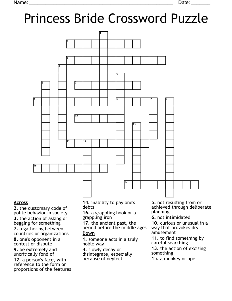 Princess Bride Crossword Puzzle