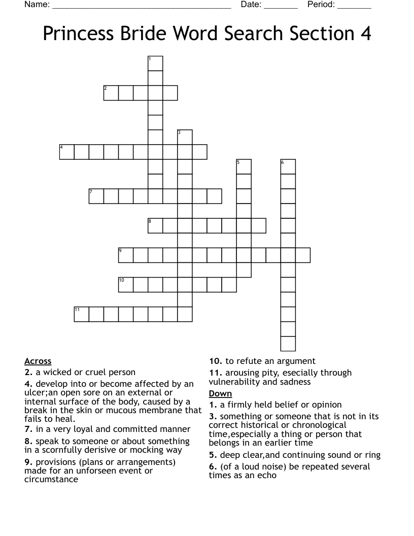 Princess Bride Word Search Section 4 Crossword