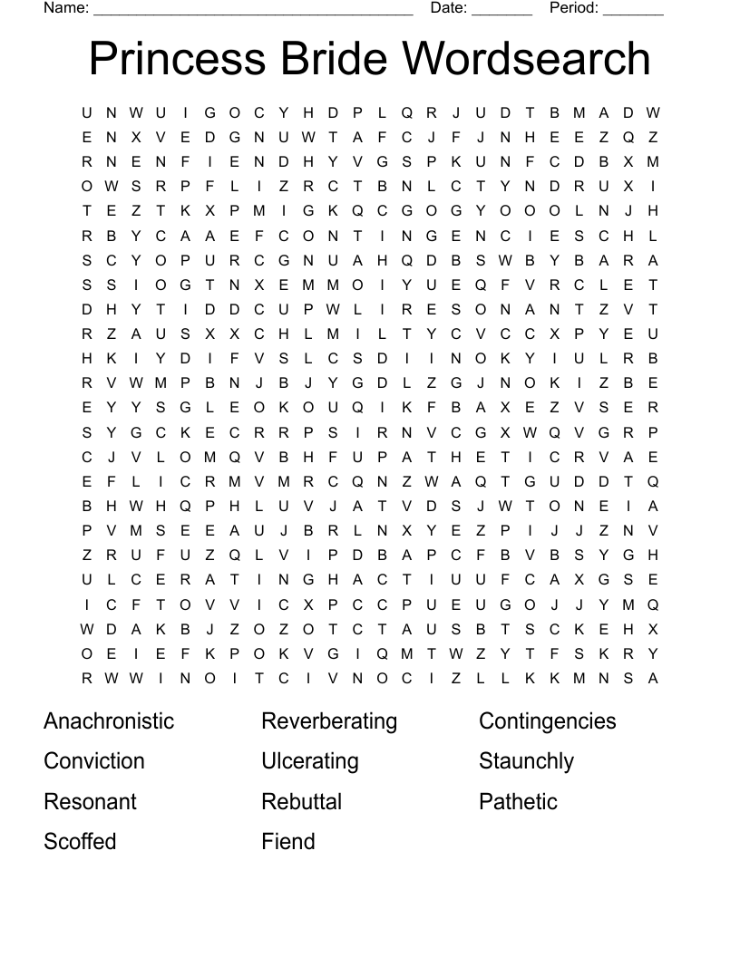Princess Bride Wordsearch