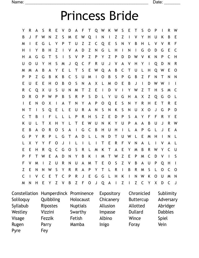 Princess Bride  Word Search