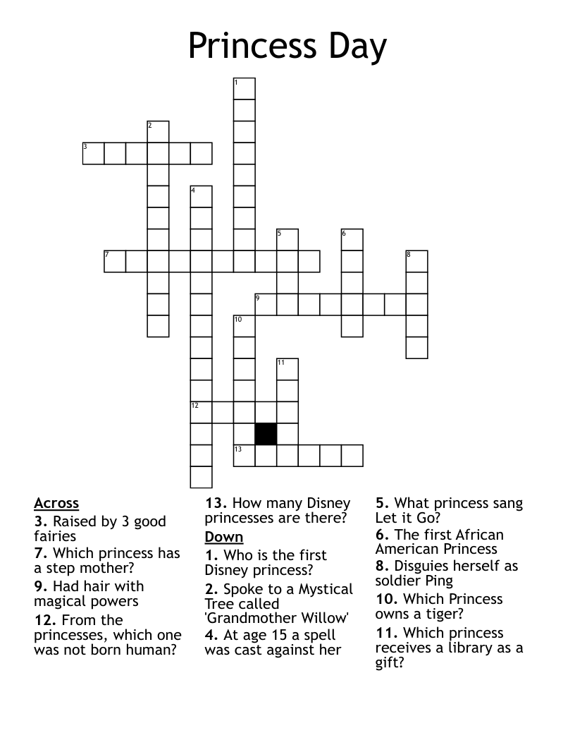 Princess Day Crossword