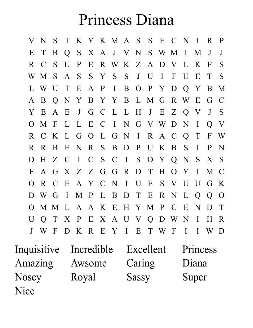 Princess Diana Word Search