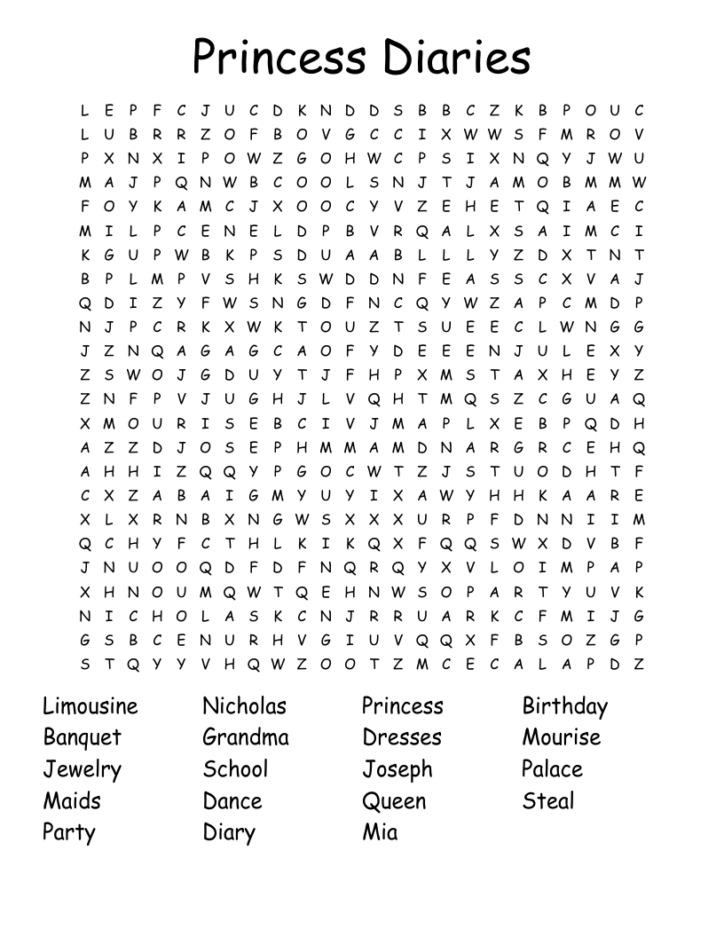 Princess Diaries Word Search