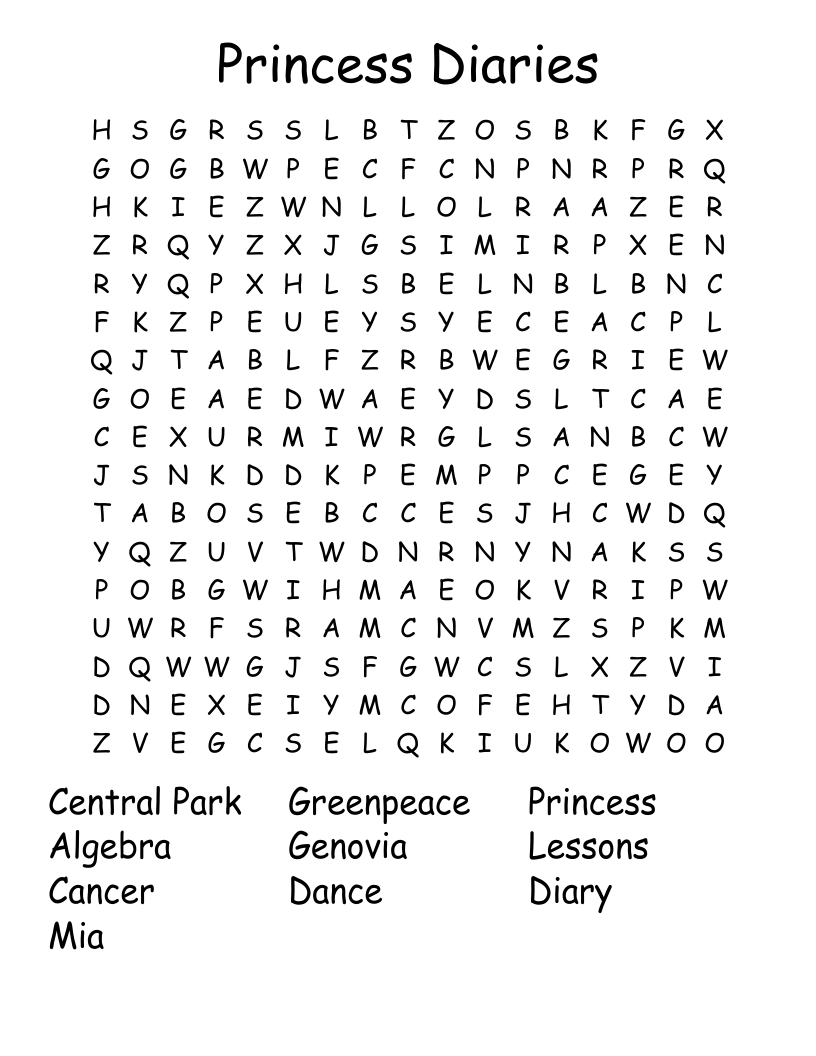 Princess Diaries Word Search