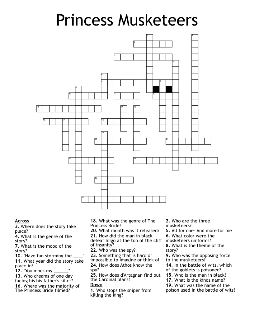 Princess Musketeers Crossword